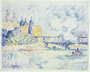 Die Seine mit Trocadéro und Pont de Passy in Paris