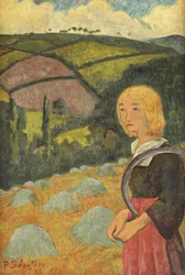 Junges bretonisches Mädchen und Heuhaufen, 1924