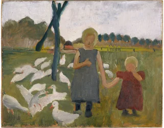 Kinder mit Gänsen