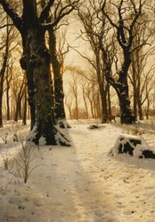 Bewaldete Winterlandschaft mit Hirschen