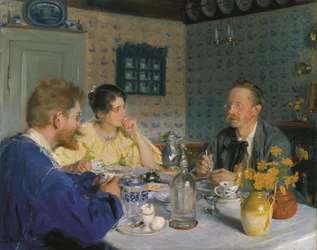 Ein Frühstück. Der Künstler, seine Frau und der Schriftsteller Otto Benzon.