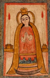 Madonna in rotem Kleid