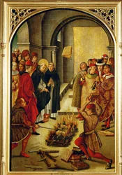 Der heilige Dominikus leitet das Verbrennen der ketzerischen Bücher der Albigenser