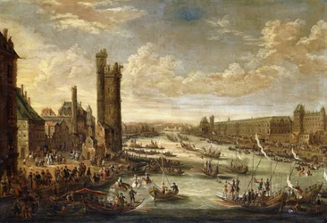 Ein Blick auf Paris in Richtung Louvre und Tour de Nesle, 1671-77