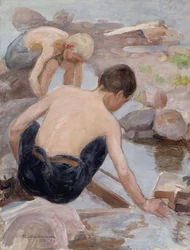 Zwei Jungen am Ufer