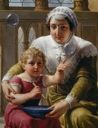 Frau mit Kind und Seifenblasen (Detail)