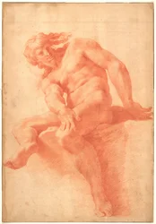 Sitzender junger nackter Mann