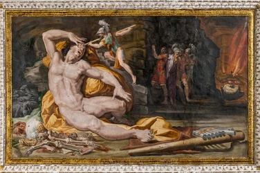 Odysseus blendet Polyphem, Detail aus dem Saal des Polyphem