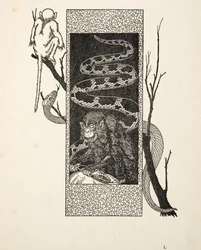Affe gegen Schlange, aus Hundert Anekdoten über Tiere, veröffentlicht 1924