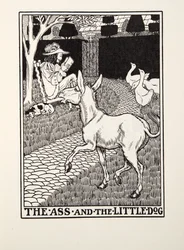 Der Esel und der kleine Hund, aus Fontaine Fables, veröffentlicht 1905