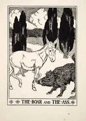 Der Eber und der Esel, aus Hundert Fabeln von Äsop, veröffentlicht 1903