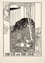 Die Katze und der Hahn, aus Hundert Fabeln des Äsop, veröffentlicht 1903
