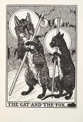 Die Katze und der Fuchs, aus Fontaine Fabeln, veröffentlicht 1905