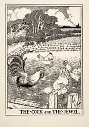 Der Hahn und das Juwel, aus Hundert Fabeln von Äsop, veröffentlicht 1903