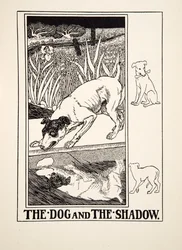 Der Hund und der Schatten, aus Hundert Fabeln von Äsop, veröffentlicht 1903
