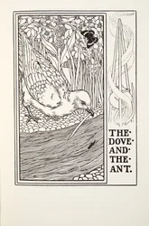 Die Taube und die Ameise, aus Fontaine Fabeln, veröffentlicht 1905