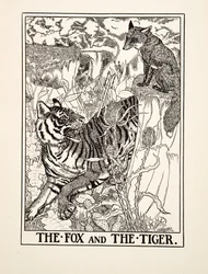 Der Fuchs und der Tiger, aus Hundert Fabeln von Aesop, veröffentlicht 1903
