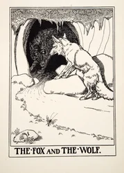 Der Fuchs und der Wolf, aus Hundert Fabeln von Äsop, veröffentlicht 1903 (Gravur)