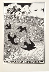 Der Pflüger und seine Söhne, aus Fontaine Fabeln, veröffentlicht 1905