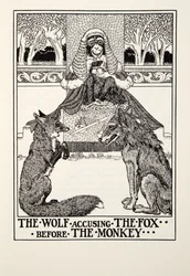 Der Wolf verklagt den Fuchs vor dem Affen, aus Fontaine Fables, veröffentlicht 1905