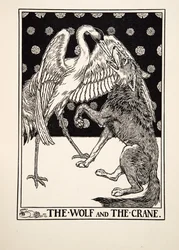 Der Wolf und der Kranich, aus Hundert Fabeln von Äsop, veröffentlicht 1903