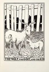 Der Wolf, die Ziege und das Kind, aus Fontaine Fabeln, veröffentlicht 1905