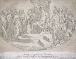 Alexandre et Timoclee, graviert von Nicolas Lesueur (1691-1764)