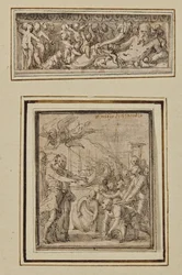 Flussgott umgeben von Putti; und Triumph des Marcus Furius Camillus