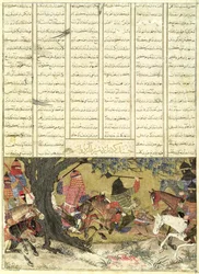 Ardashir kämpft gegen Bahman, den Sohn von Ardavan, Illustration aus dem Shahnama (Buch der Könige) von Abul-Qasim Manur Firdawsi (ca. 934-ca. 1020), 1325-50