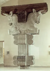 Kapitell im persischen Stil von einer Säule in der Apadana, aus dem Palast von Darius dem Großen in Susa, Iran, ca. 500 v. Chr.