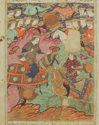 Duell zu Pferd zwischen Rostam und Afrasiab, Illustration aus dem Shahnama (Buch der Könige) von Abul-Qasim Manur Firdawsi