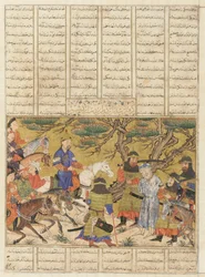 Seite aus einem Schahname (Buch der Könige) von Firdawsi; verso: Ardashir erobert Ardavan, Täbris, Iran, Il-Khanid-Periode, ca. 1330-40