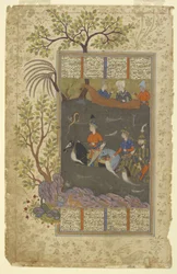 Kay Khusraw, Farangis und Giv überqueren den Jayhun aus einem Shahnama (Buch der Könige)