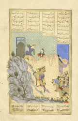 Farid schießt auf Zarasp, Illustration aus dem Shahnama (Buch der Könige), von Abul-Qasim Mansur Firdawsi (ca. 934-ca. 1020), 1444