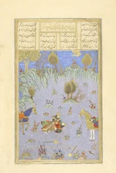 Suhrab wird von Rustam getötet, Illustration aus dem Shahnama (Buch der Könige), von Abul-Qasim Mansur Firdawsi (ca. 934-ca. 1020), 1444