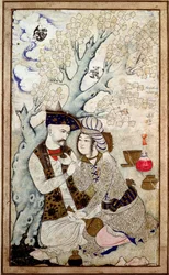 Porträt von Schah Abbas I. mit einem seiner Pagen, signiert Muhammad Qasim