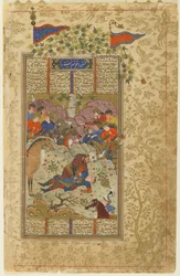 Rustam tötet Suhrab aus einem Shahnama