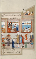 Szene mit Hosein Ibn Baikara der Timuriden, Miniatur, Persien 16. Jahrhundert