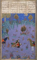 Suhrab von seinem Vater Rustam getötet, Illustration aus dem Shahnama (Buch der Könige)