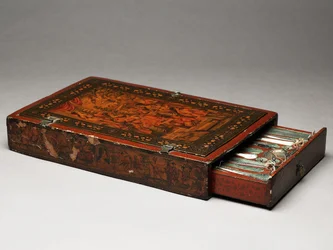 Werkzeugkasten, der die Heilige Familie darstellt, ca. 1830