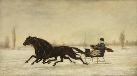David Marsh in einem Pferdeschlitten in einer Winterlandschaft, 1880