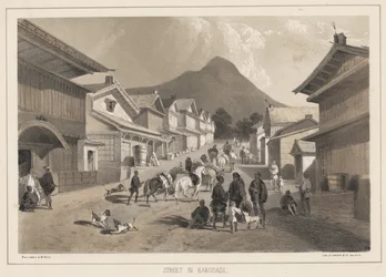 Straße in Hakodadi, Litho von Sarony und Co., 1855