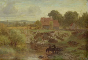 Pferde überqueren einen Fluss in der Île-de-France, 1855