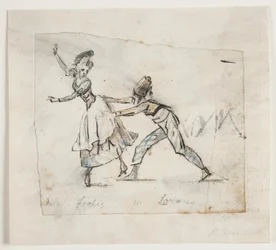 Anine Frölich und Pierre Jean Laurent in einer Szene aus Galeottis Ballett "Zigeunernes leir", Den kgl. danske Skueplads