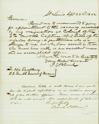 Brief unterschrieben P.E. Bland, St. Louis, an H.R. Gamble, Gouverneur von Missouri, 22. September 1862