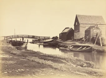 Gezeitenbach und alte Lagerhäuser südlich von Southwold, Suffolk