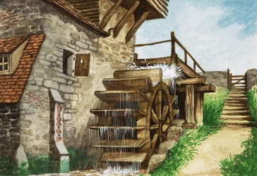Eine alte Wassermühle an einem Bach