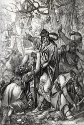 Kaiser Karl der Große (ca. 742-814) im Krieg gegen die Sachsen, 772 Federzeichnung aus „Historische Memorabilian des In- und Auslandes“ von Anton Ziegler