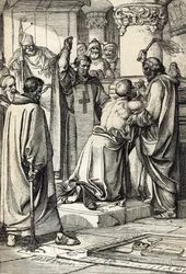König Heinrich II. von England (1133-1189) beteiligt sich an der Ermordung von Thomas Becket und tut Buße am Grab des Erzbischofs