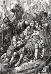 König Wilhelm der Eroberer wird von seinem Sohn Robert II. von der Normandie genannt Courteheuse (1051-1134) in der Festung von Gerberoy verwundet